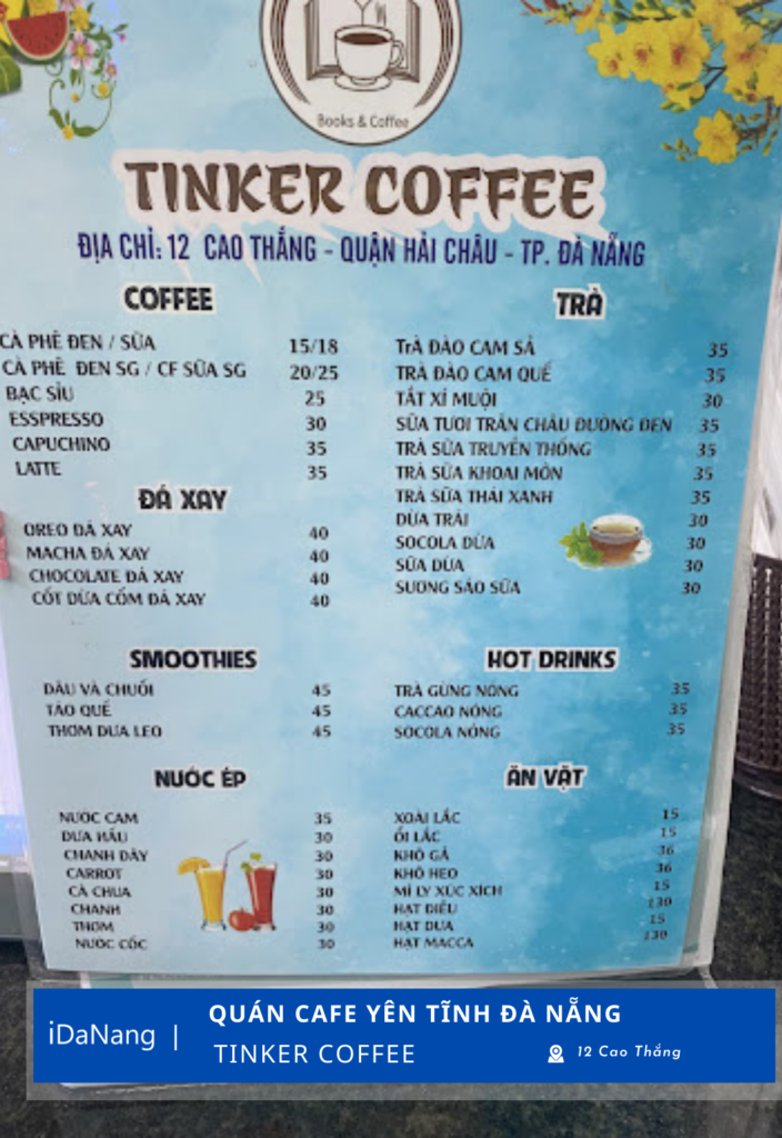Menu quán Tinker Coffee